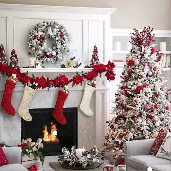 Julstrumpor i stickad kabel, vit elfenben, klassisk 45 cm, 2 st
