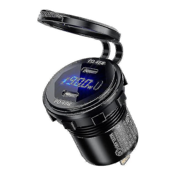 Metall 90w Dubbel Typ C Usb C Pd Snabb Billaddare Med Spänning/effekt Display