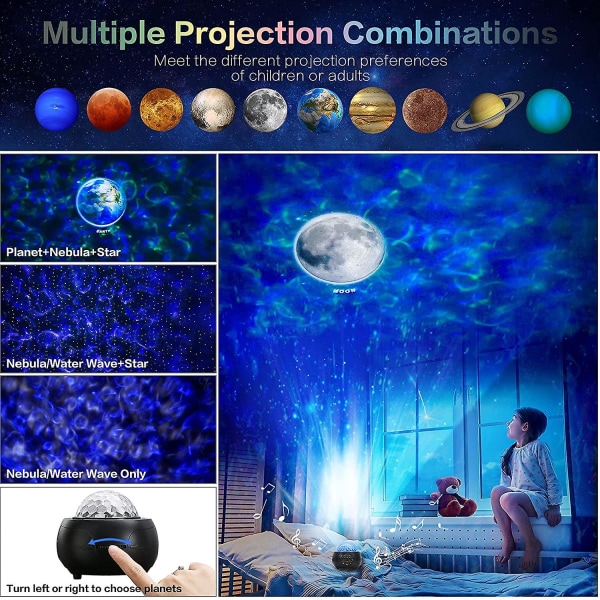 Planetprojektor, galaxprojektor, populärvetenskaplig projektorlampa, stjärnklar natt