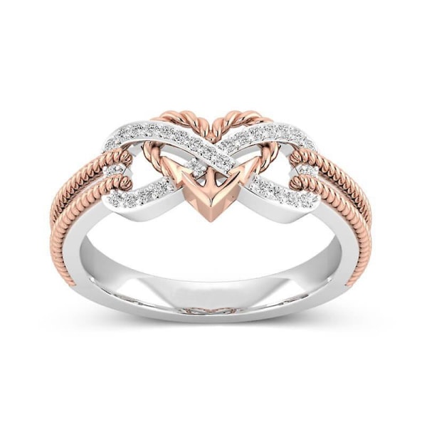 Two Tone Heart Infinity Anchor Rope Promise Ring 7 rosa guld