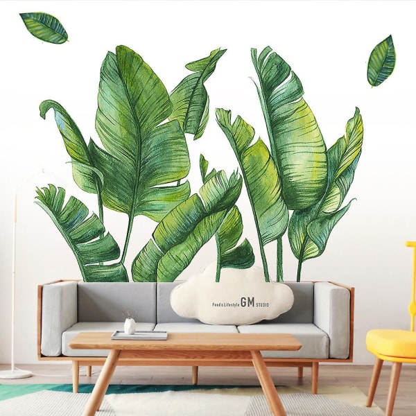 Grønne bananblade tropiske planter blade vægklistermærker skræl, DIY vægindretning boligindretning til soveværelse stue 43*60CM