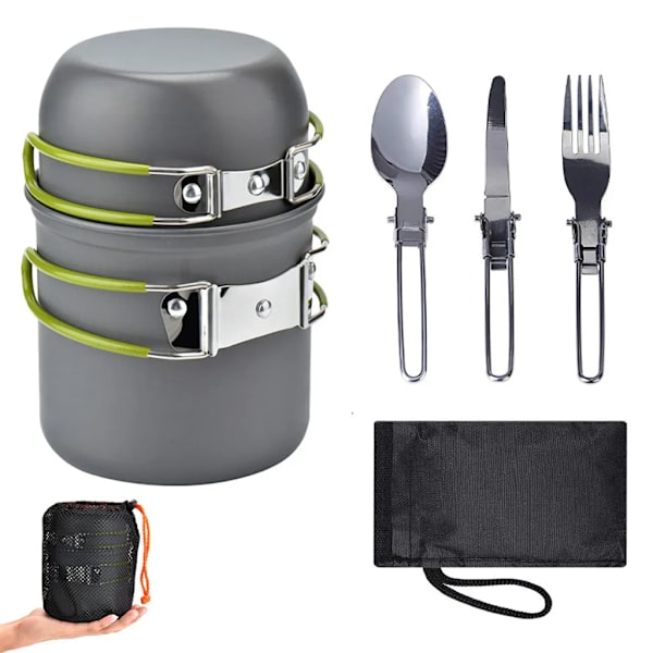 Ultralätt campingkök, bestick, utomhusservis, vandringsset, picknick, ryggsäck, camping, servis, kastrull, panna, 1-2 personer