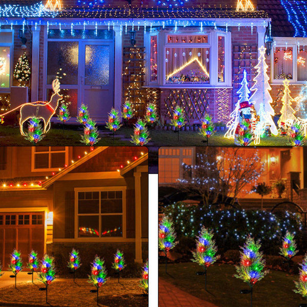 Garden Stake Lights Utendørs Vanntett, flerfarget solenergi juletre-banelys for utendørs