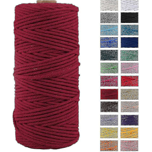 Macrame-snöre Tjockt Naturligt Bomulls Snöre Garn Macrame Rep För Väggbonader Växtupphängningar 3mm X 100m-Vinröd
