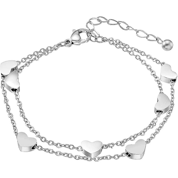 Roséguld Hjärta Dam Armband Armband Armband Med Hjärtan Hängen Dubbel -ZHENV