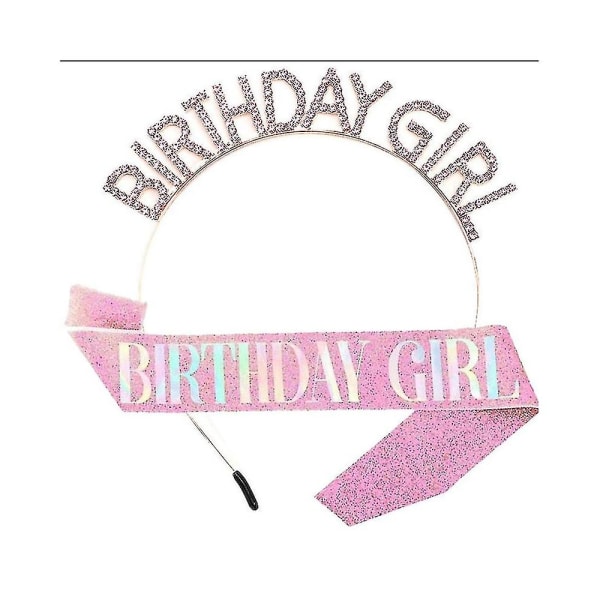 Birthday Girl Sash Birthday Tiara For Women Sett, rosa
