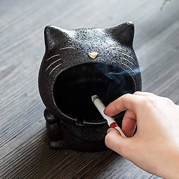 Keramisk Askopp Dekoration Förvaringslåda Kattform 13*11CM Svart
