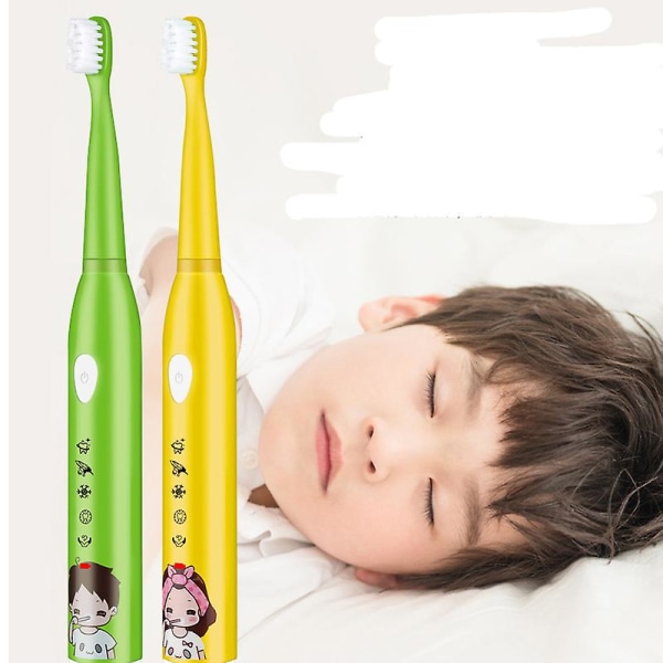 Elektrisk tannbørste for barn Automatisk tegneserievanntett tannbørste Sonic Usb Lading 4 børstehoder (gul)