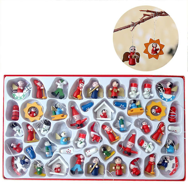 Mini Julgranspynt i Resin, Set om 48 - Rustika Juldekorationer - Små Miniatyrjulgranspynt - Tomte, Snögubbe, Pepparkaksgubbe, Ängel