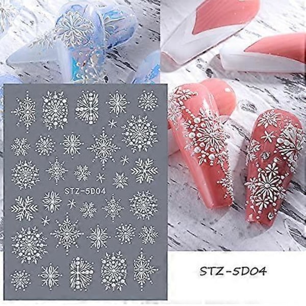 Snöflinga Nagelkonst Dekaler 5D Präglad Jul Fransk Vit Snöflinga Nagel Självhäftande Nagelkonst Dekoration Tillbehör Snöflingor Spets Lat