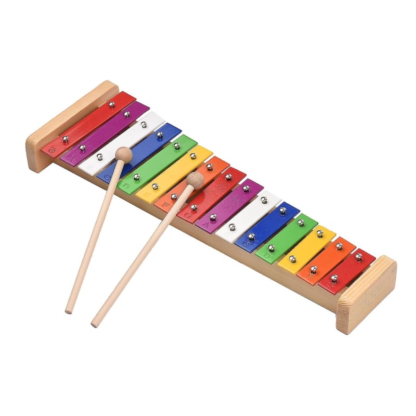 15 notes klokkespil Xylofon træbase Farverige aluminiumsstænger med 2 hammere Pædagogisk musikinstrument