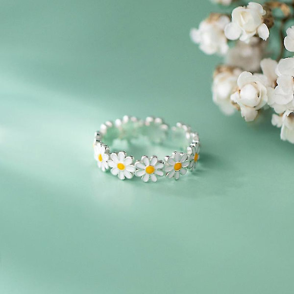 Vacker Daisy Blomma Öppen Statement Ring Sterling Silver 925 Justerbar Solros Bröllop Förlovningsring Tåring Fingerslinga Tidlös Fint Smycke