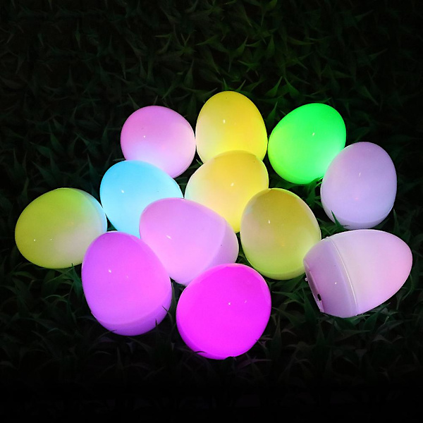 LED påskdekorationsägg, 12-pack, vit plast, flerfärgade lampor