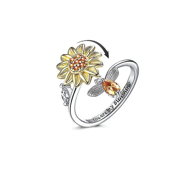 Sunflower Fidget Ring For Women Adjustable Open Band Ring