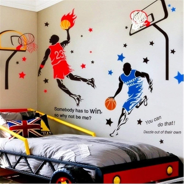 Heytea 3d Basketballspiller Vægoverføringsbilleder Dekorer til drengeværelse,sports vægdekaler klistermærker, Basketball Slam Dunk vægklistermærker til drenge soveværelse