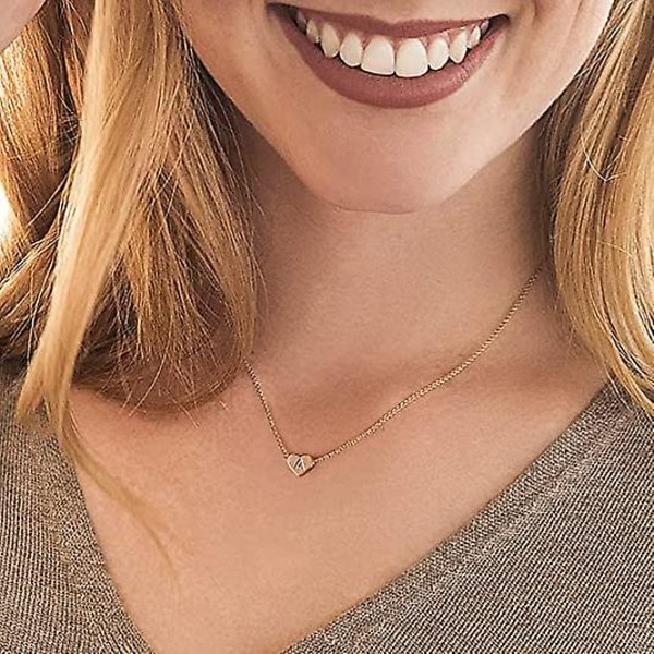 Ghyt Hjärtformade initialhalsband för kvinnor och flickor - 14k guldpläterat hjärthänge bokstavshalsband, små initialhalsband för kvinnor barn