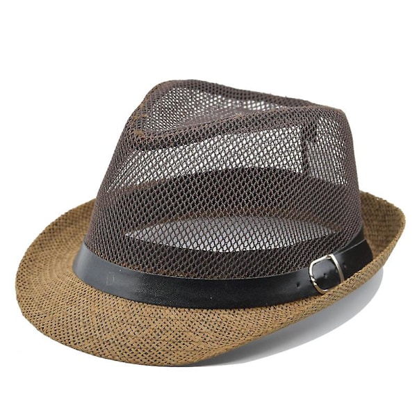 Fashion Retro Hollow Curling Gentleman Halm Hat Rullende Bælte Jazz Hat Kvinde Udendørs Strand Solskygge Hat