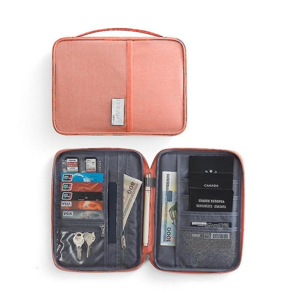 Familjereseplånbok Passförvaringsväska Hållare Dokumentkortspåse Case(25,5 cm x 18,5 cm, rosa）