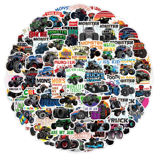 100 STK Monster Truck Stickers til børn, Truck Stickers, Monster Stickers til vandflasker Laptop Skateboard Car, Monster Truck Party Favors, Cute St