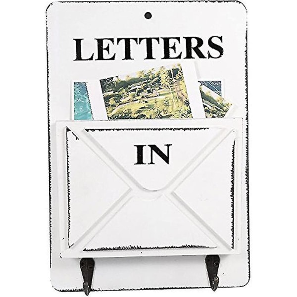 Træpostkasse brevstativ Vægmonteret postsortering Opbevaringsboks nøglekroge stående holder (hvid)