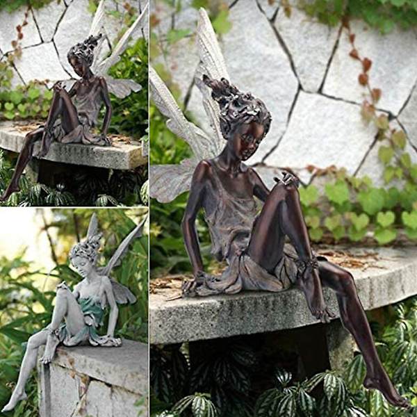 Sittande Fe-Staty Trädgårdsdekoration Resin Hantverk Landskapsdesign Gräsmatta Park Present