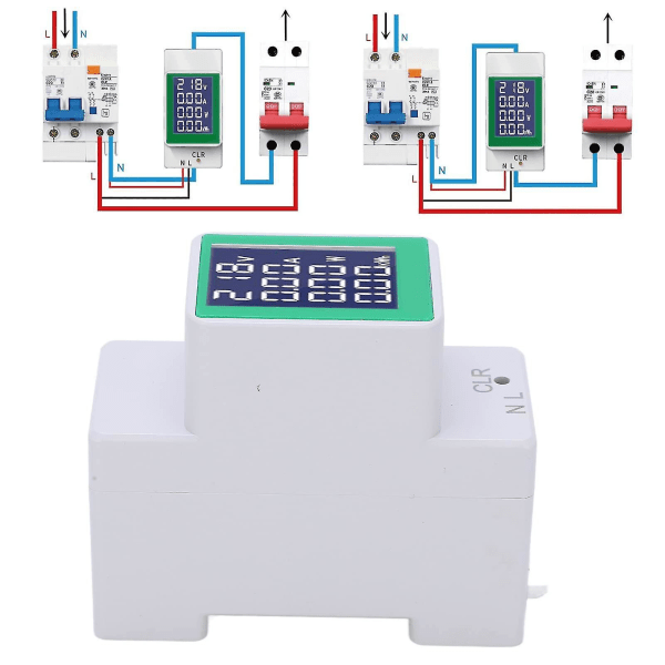 Pzem-008 LCD-näyttö Ampeerimittari Volttimittari Monitoiminen Kiskoasennus Wattimittari Näyttö Jännite/virta/teho/sähkö AC 50-300v