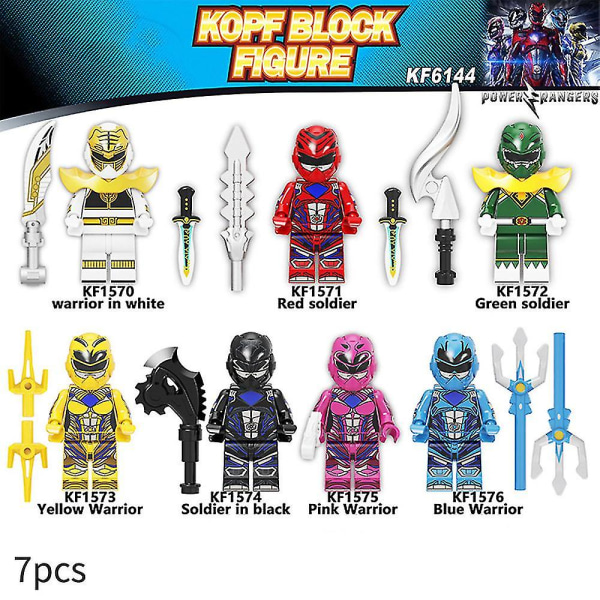 7 stk/sett Power Rangers byggeklosser Minifigurer Leker Montering Barn Fans Actionfigurer Dekorasjon Samlegave