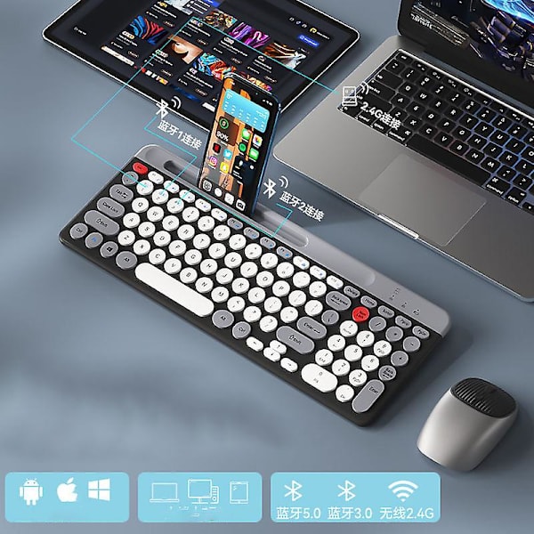 2.4g Mini Färgglad Flickuppladdningsbar Trådlös Bluetooth Tangentbord Mus Set Tyst Laptop Desktop Iso Android Universell Bärbar