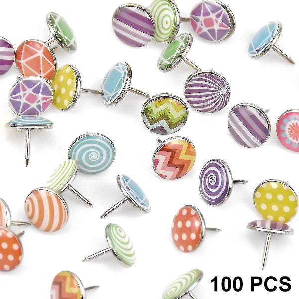 Mwoot 100 stykker dekorative tommelfinger, mote-push-nåler Metall-push-nåler kompatibel med verdenskart-korkbrettstoffmarkør (stil B)