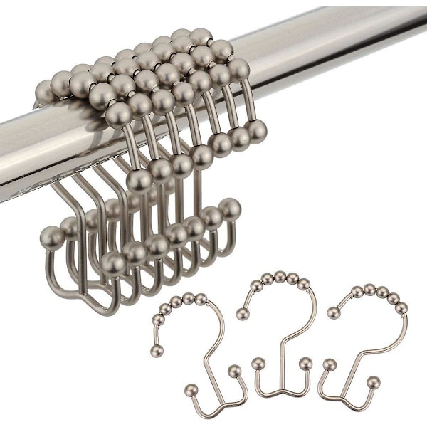 Duschdraperi Krokar Ringar, Rostfritt Stål Duschdraperi Ringar Metall Dubbel Glidande Duschkrokar Matt Nickel, Set Om 24 Krokar