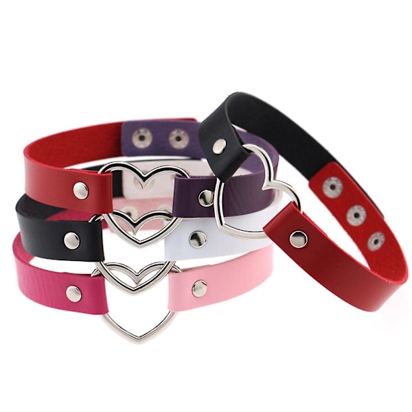 Flickor Älskar Hjärta Halsband Dubbel Färg PU Läder Krage Punk Krage Halsband Halsband Hjärta Goth Fans (Svart-Röd)