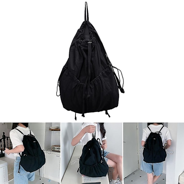 Kvinder Rygsæk Snørebånd Lærred Daypack Casual Skuldertaske Fashion Bogtaske（Gul）