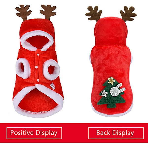 Juldräkt för hundar, Santa Claus-dräkt med mössa, hundhuvtröja, kattjuldräkter, festdräkt, varm på vintern (röd, xs)（S）