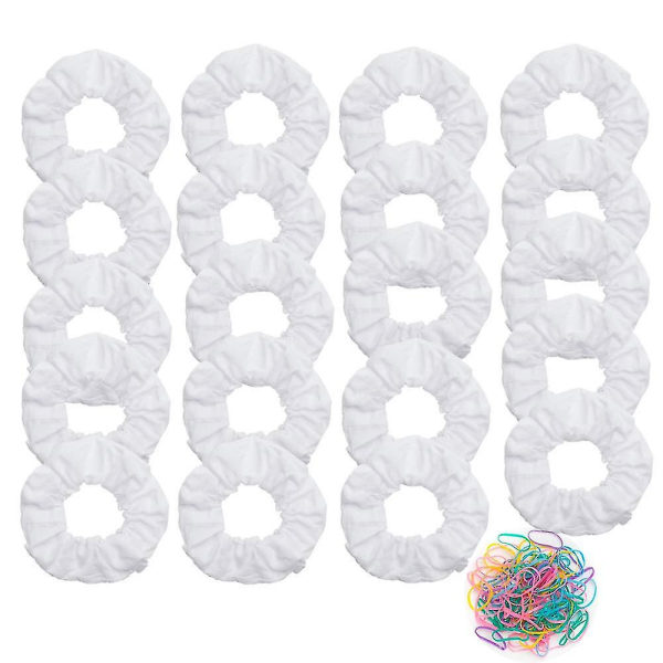 20 pakke hvide scrunchies, der er kompatible med slipsfarvning, festhår, elastiske hårbånd, ponyhaleholder, der er kompatibel med kvinder