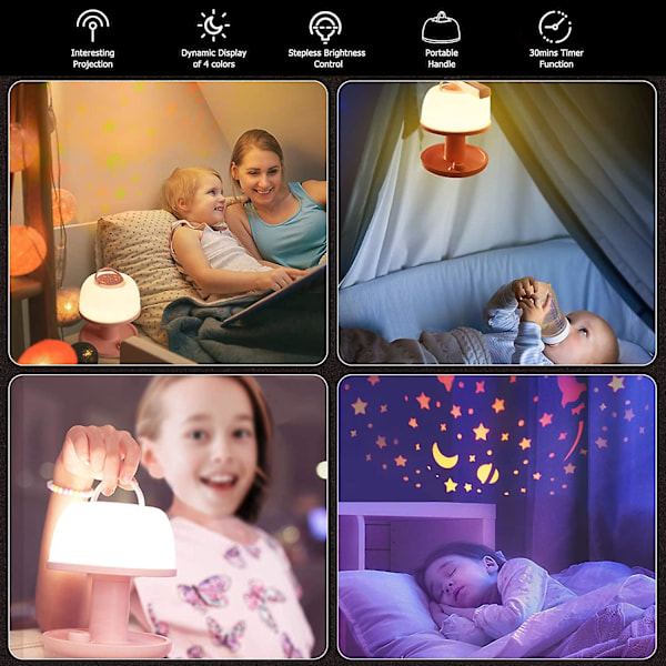Nattlampa för småbarn, Baicccf dimbar LED-sänglampa med stjärnprojektor, nattlampor för barn med timerfunktion & färgskiftande, bärbar uppladdningsbar