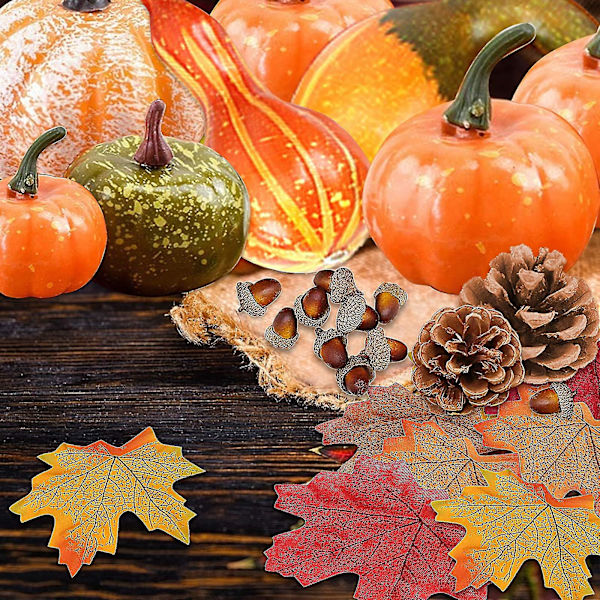 50 st konstgjorda pumpor Thanksgiving heminredning skördedekoration set, falska pumpor kalebasser lönnlöv tallkottar ekollon