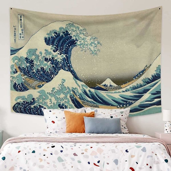 Väggdekor 180x120CM Vågtäcke Havsvågstäcke Den Stora Vågen utanför Kanagawa Katsushika Hokusai Trettiosex Vyer Mount Fuji Väggbonad