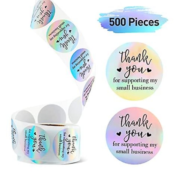 GHYT 500 stycken Tack för att du stöder mina småföretagsklistermärken Rullklistermärken Självhäftande holografiska klistermärken Rainbow Stickers for Business Online R