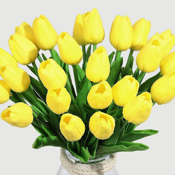 10 st konstgjorda blommor Falska tulpaner Latexmaterial Real Touch För bröllop Rum Hem Hotell Fest Dekoration (GUL)