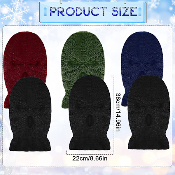 6-pack 3-håls Balaclava Helansikte Täcke Skidåkning Balaclava Vinter Utomhus Sport Stickad Ansiktsmask För Utomhussporter