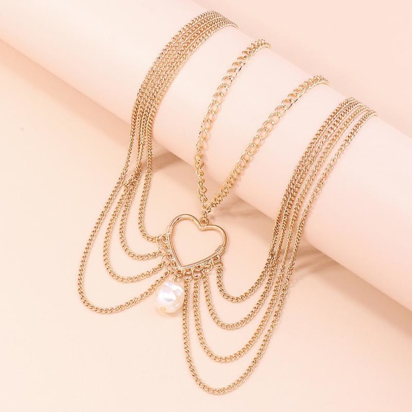Sexy Overlay metalli vyötäröketju naisille, Shinny Heart Pearl Jewelry Gold