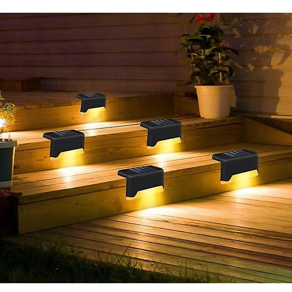 6 Pakke Solcelle Dekklys, Solcelle Dekk LED-lys for Utendørs, Vanntett Solcelle LED-lys for Dekk, Trinn, Rekkverk, Vegg, Terrasse, Hage, Trappe, Gård og
