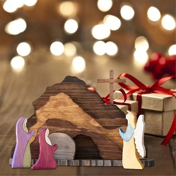 2 st Påskscen Trädekorationer Uppståndelsescen Ornament Krubba Krubba Nativity Set Hantverk Uppståndelse