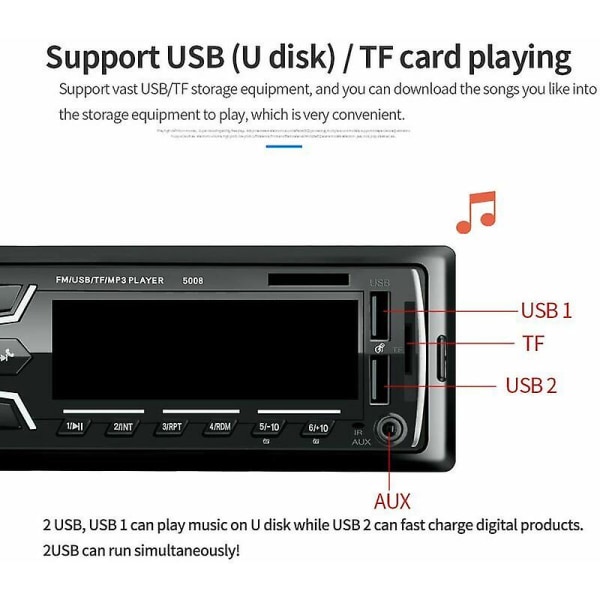 Bilradio Bluetooth bilradio, 1Din bilradio, 4x60W autoradio 7 farver FM stereoradio USB/SD/AUX/EQ/MP3-afspiller Pioneer Car Radio_Aleko