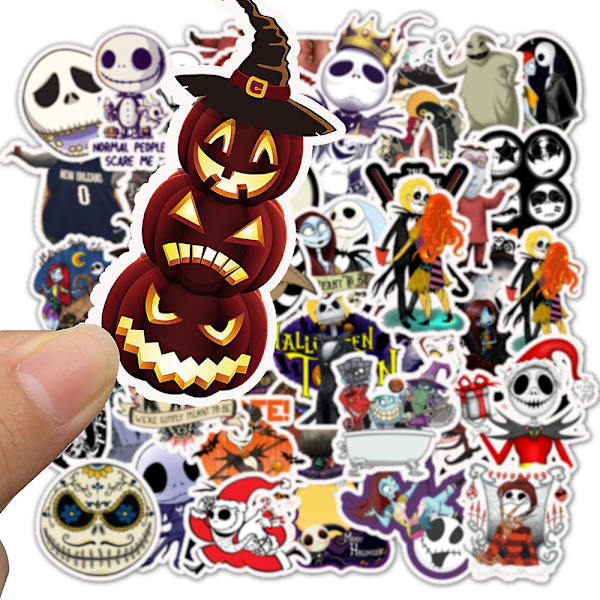 Painajainen ennen joulua -tarrat | 50 kpl | Vedenpitävät vinyylitarrat kannettavalle tietokoneelle, rullalaudalle, vesipulloille, tietokoneelle, puhelimelle, Halloween-teema (Halloween-