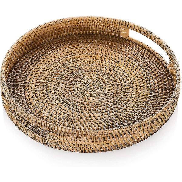 Serveringsbakke i rattan med håndtag 30 cm håndvævede fletbakker Rattanbakke Rustik dekorativ bakke