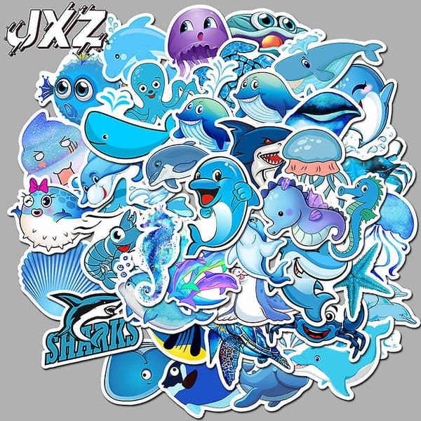 49 Sea Life Doodle Klistremerker