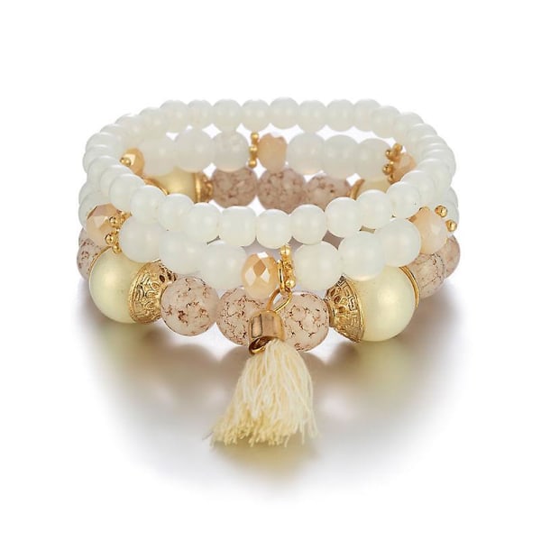 WABJTAM Bohemian Mix Bead Multi Layer Versatile Statement Bracelets - Stackable Beaded Strand Stretch Bangles Sparkly Crystal, Tassel Charm