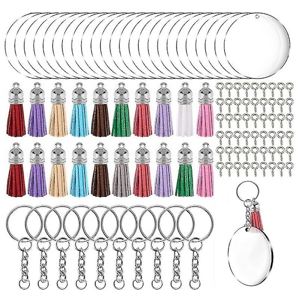 Akryl genomskinliga cirklar nyckelringar hoppringar färgglada tofs hänge vinyl kit (silver)