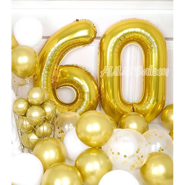 Heytea 40 Tums Jumbo Guldfolie Mylar Nummerballonger För Män Kvinnor 60-årsdagsfest Dekorationer 60 År Gammal Jubileumsfesttillbehör